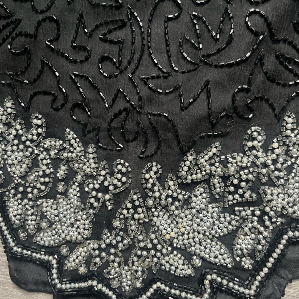 Vintage Laurence Kazar Black Silver All Over Beaded Long Sleeve Top Glam Party - Picture 4 of 10